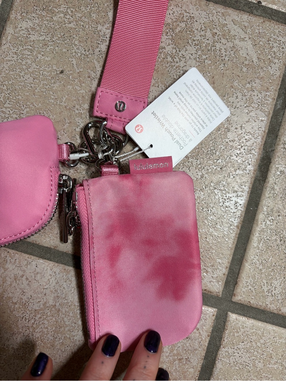 NWT Lululemon Dual Pouch Wristlet (Strawberry Multi/Candy Cloud/Silver) - Picture 5 of 9